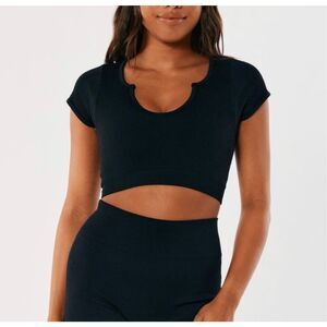 Gilly Hicks Black Ribbed Crop Top Small Short Sleeve Stretchy Lounge Top